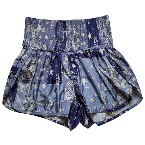 Free People The Way Home Printed Shorts Blue Bandana Size Small - Picture 1 of 12